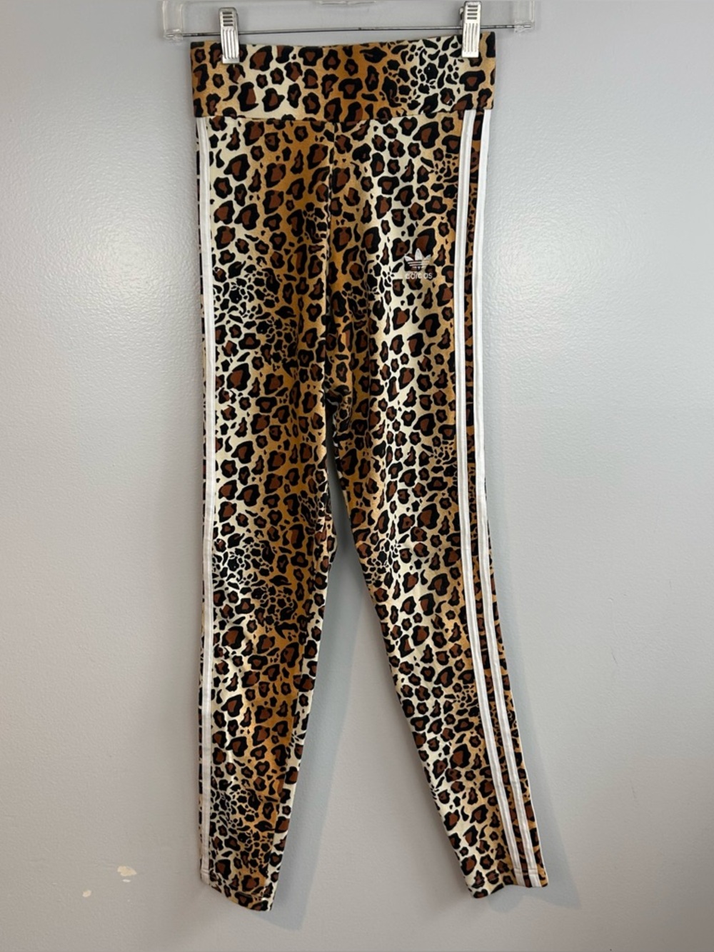 Adidas Leopard Animal Print w/ White Stripes High Waisted Leggings Size XS